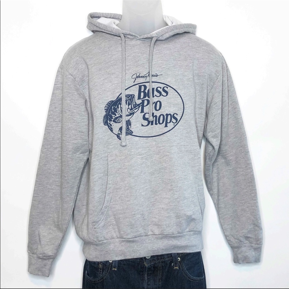 Bass Pro Shops Heather Gray Hoodie with Navy Logo